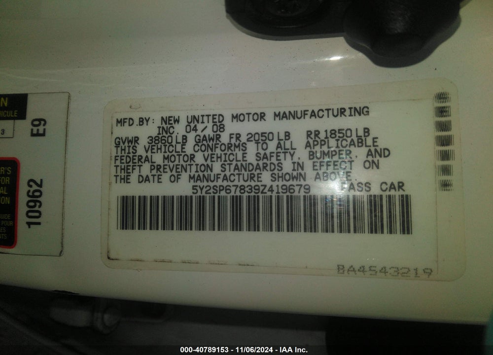 2009 PONTIAC VIBE VIN: 5Y2SP67839Z419679