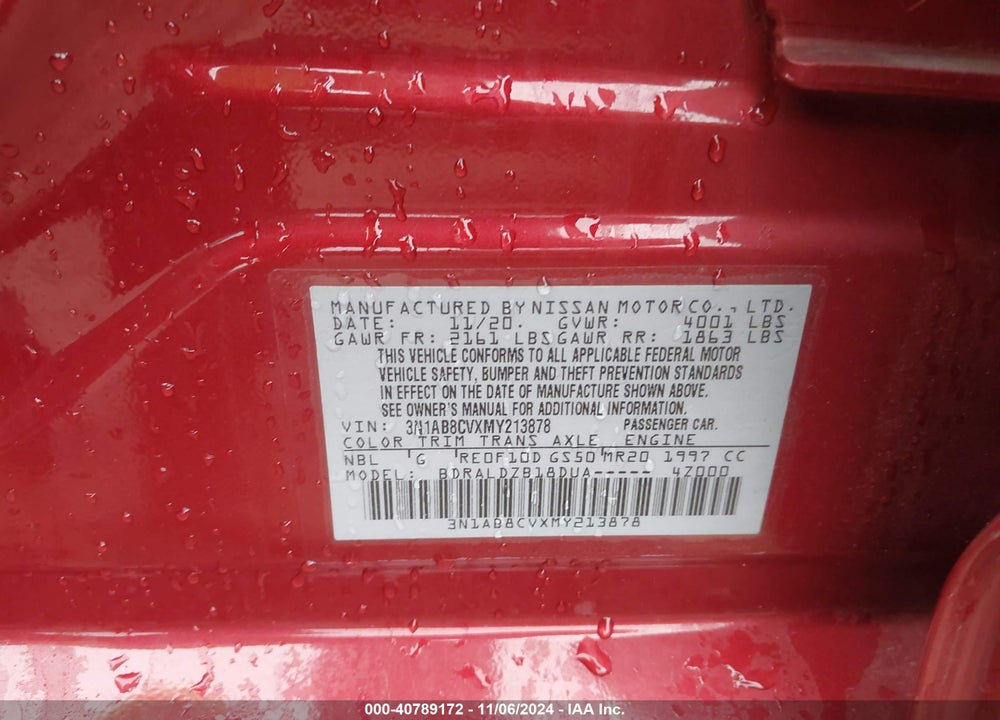2021 NISSAN SENTRA VIN: 3N1AB8CVXMY213878