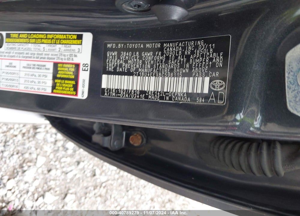 2011 TOYOTA COROLLA LE VIN: 2T1BU4EEXBC598115