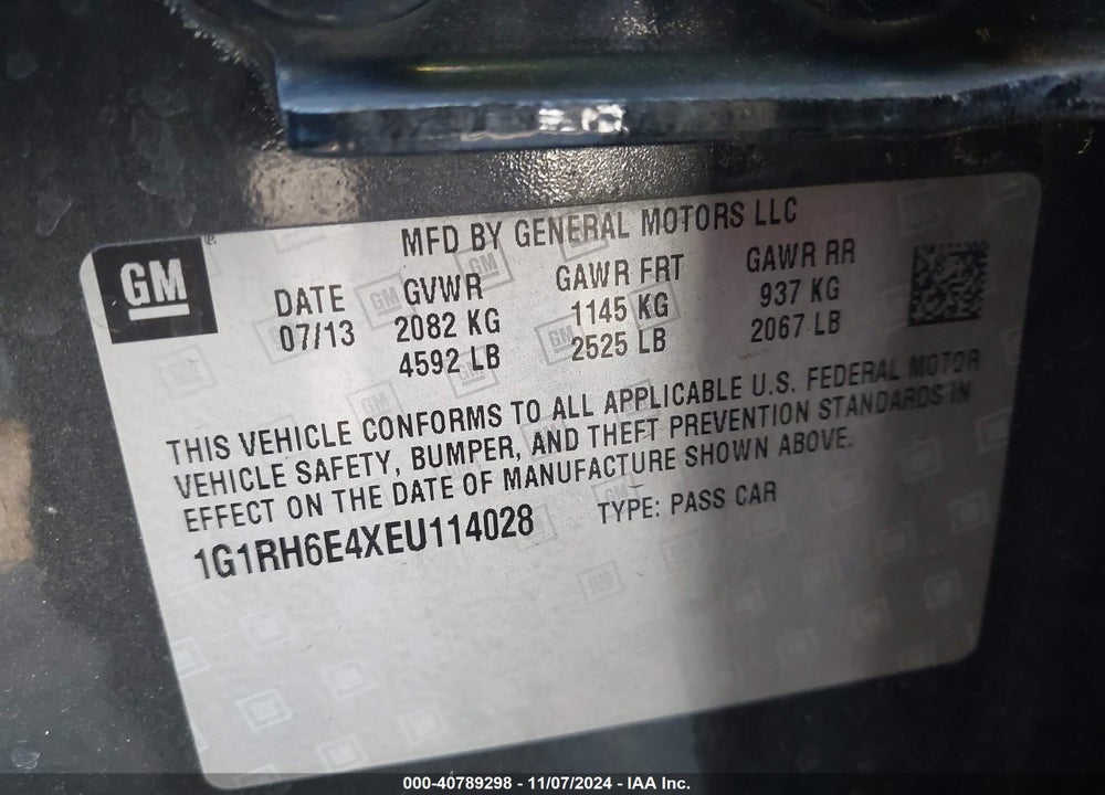 2014 CHEVROLET VOLT VIN: 1G1RH6E4XEU114028