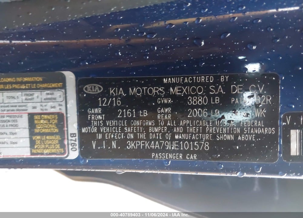 2017 KIA FORTE LX VIN: 3KPFK4A79HE101578