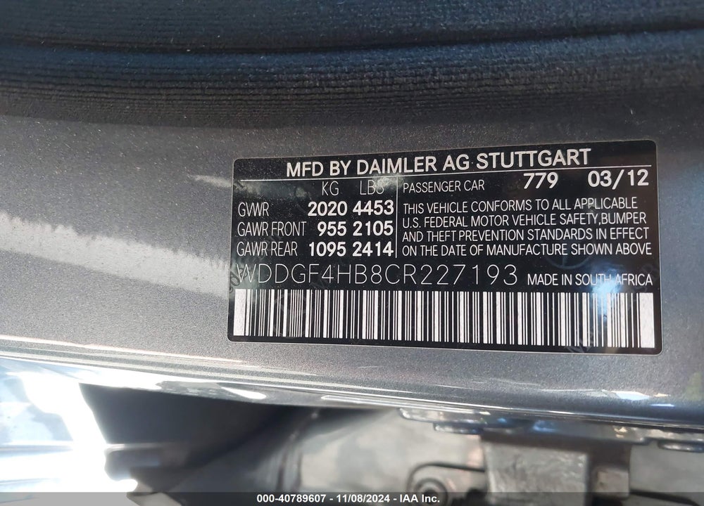 2012 MERCEDES-BENZ C 250 LUXURY/SPORT VIN: WDDGF4HB8CR227193