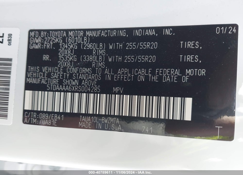2024 LEXUS TX 350 PREMIUM VIN: 5TDAAAA6XRS004285