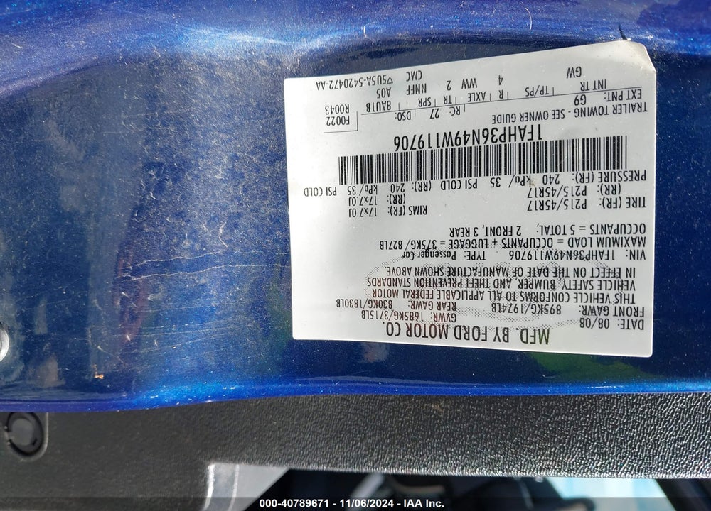 2009 FORD FOCUS SES VIN: 1FAHP36N49W119706