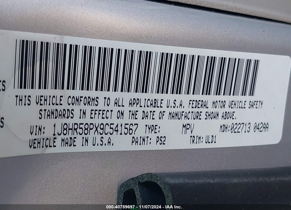 2009 JEEP GRAND CHEROKEE LIMITED VIN: 1J8HR58PX9C541567