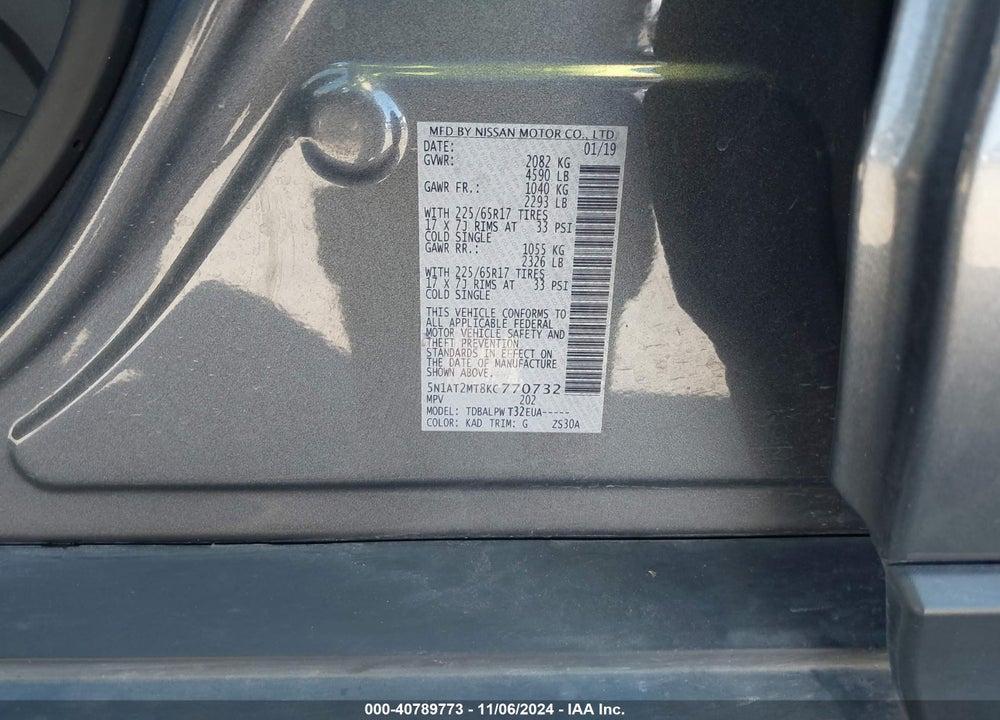 2019 NISSAN ROGUE VIN: 5N1AT2MT8KC770732
