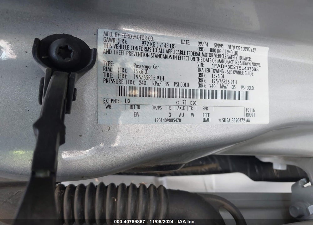 2014 FORD FOCUS S VIN: 1FADP3E21EL407393