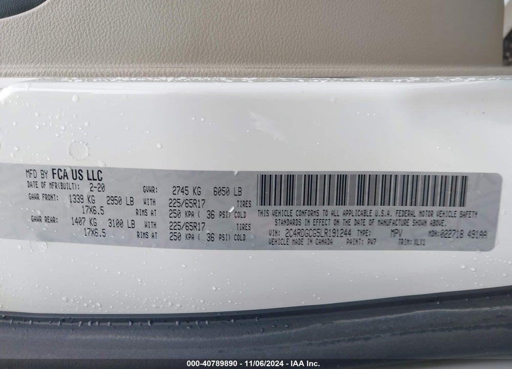 2020 DODGE GRAND CARAVAN SXT VIN: 2C4RDGCG5LR191244