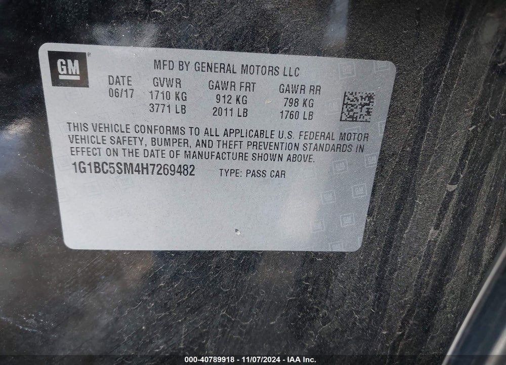 2017 CHEVROLET CRUZE LS AUTO VIN: 1G1BC5SM4H7269482