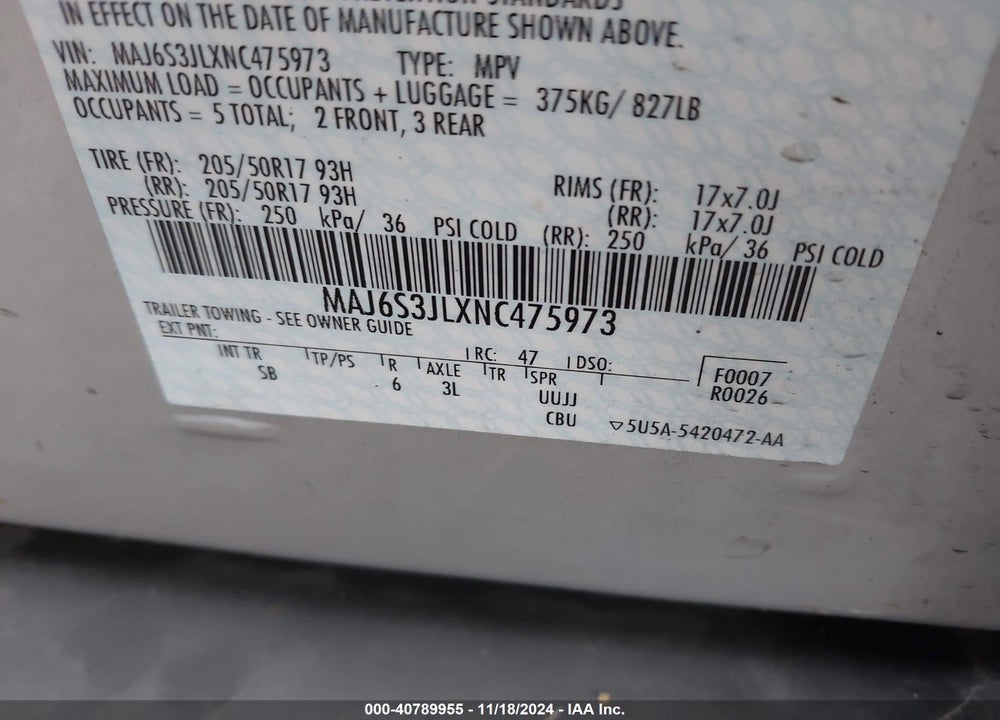 2022 FORD ECOSPORT SES VIN: MAJ6S3JLXNC475973