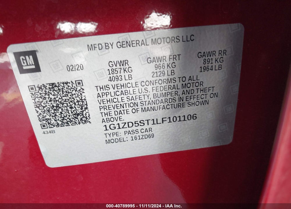 2020 CHEVROLET MALIBU FWD LT VIN: 1G1ZD5ST1LF101106