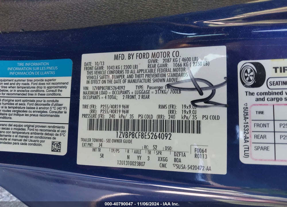 2014 FORD MUSTANG GT PREMIUM VIN: 1ZVBP8CF8E5264092