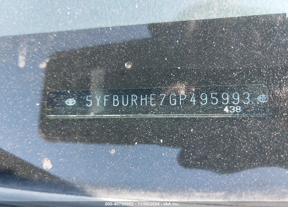2016 TOYOTA COROLLA LE VIN: 5YFBURHE7GP495993