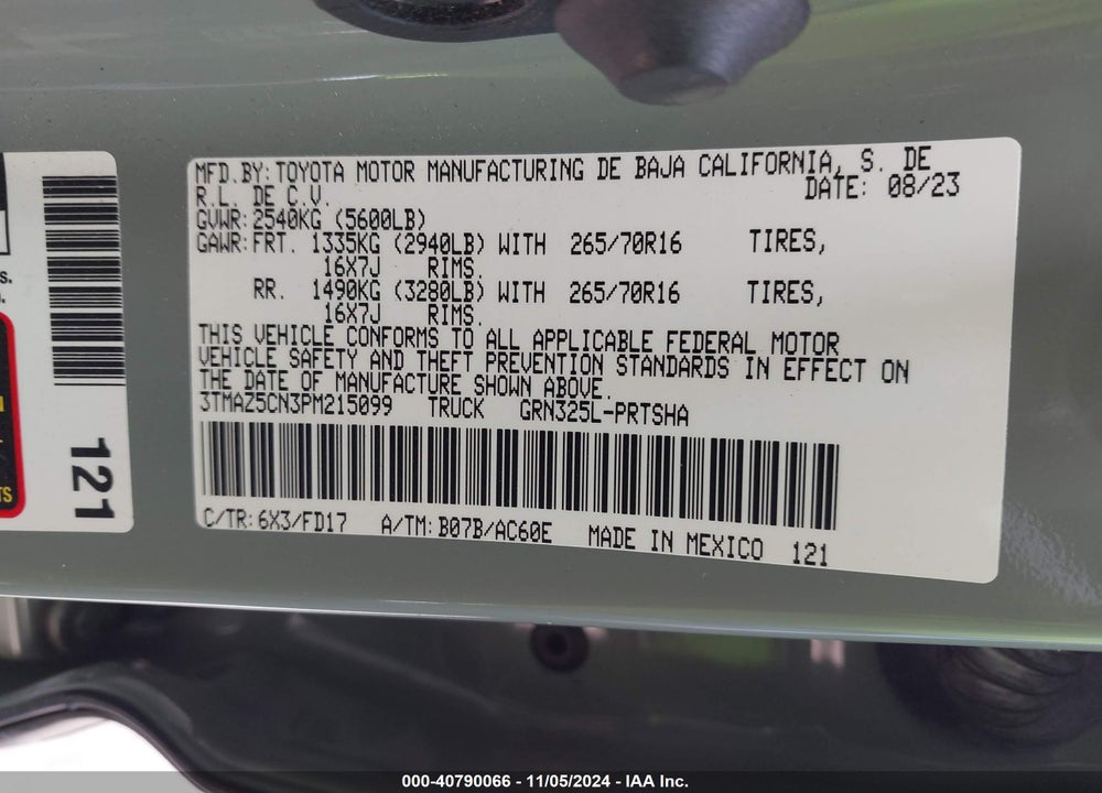2023 TOYOTA TACOMA VIN: 3TMAZ5CN3PM215099