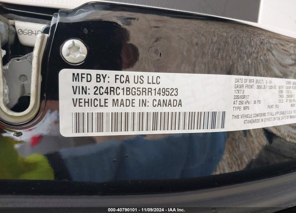 2024 CHRYSLER PACIFICA VIN: 2C4RC1BG5RR149523