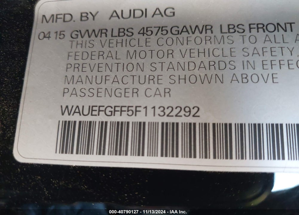 2015 AUDI A3 2.0T PREMIUM VIN: WAUEFGFF5F1132292