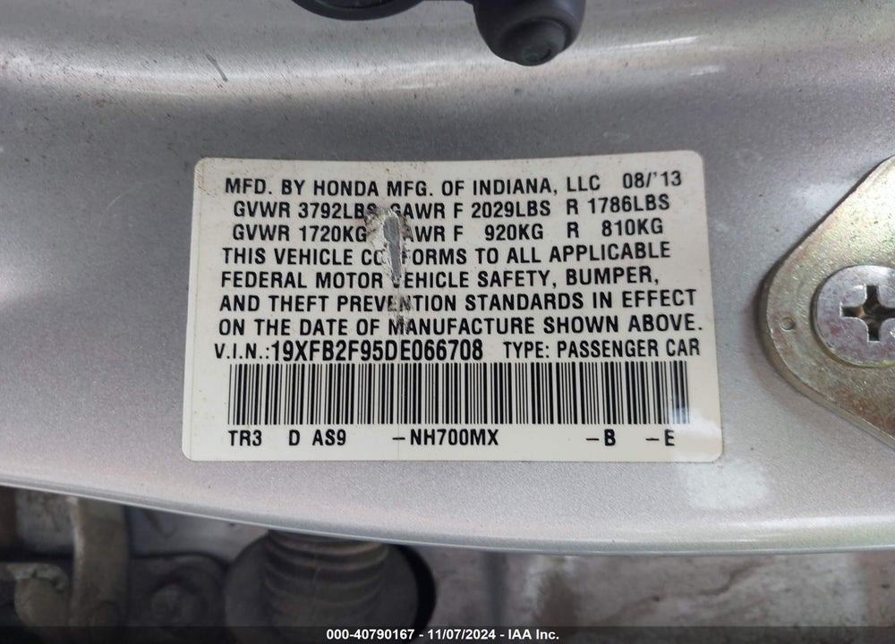 2013 HONDA CIVIC EX-L VIN: 19XFB2F95DE066708