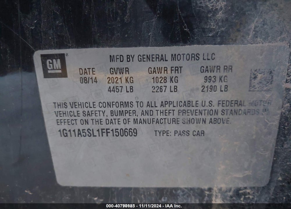 2015 CHEVROLET MALIBU 1FL VIN: 1G11A5SL1FF150669