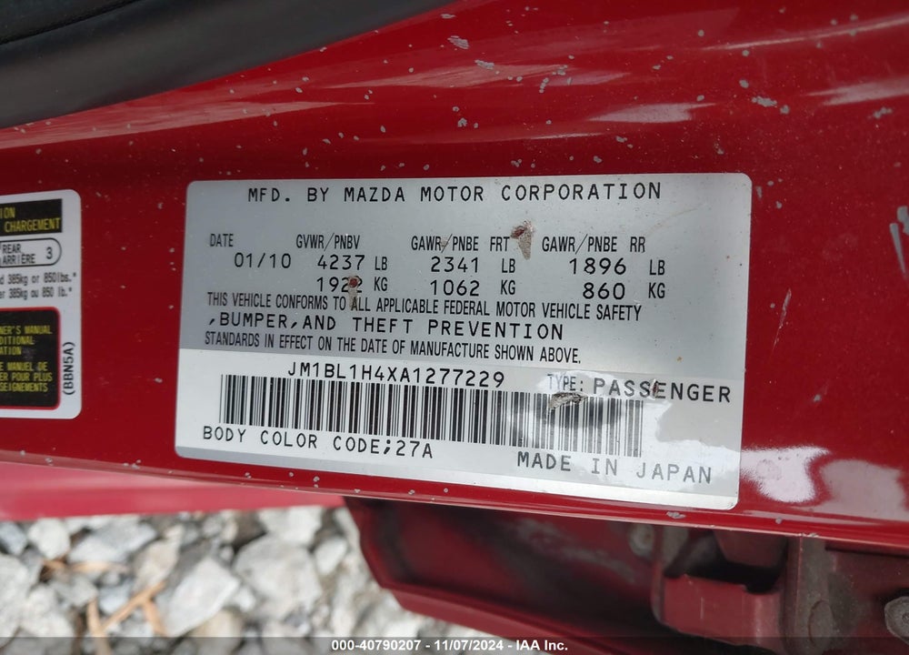 2010 MAZDA SPEED3 SPORT VIN: JM1BL1H4XA1277229
