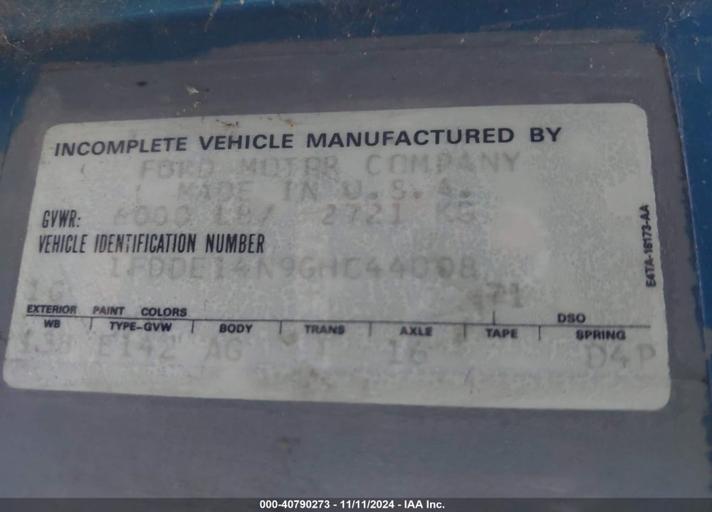 1986 FORD ECONOLINE E150 VAN VIN: 1FDDE14N9GHC44008