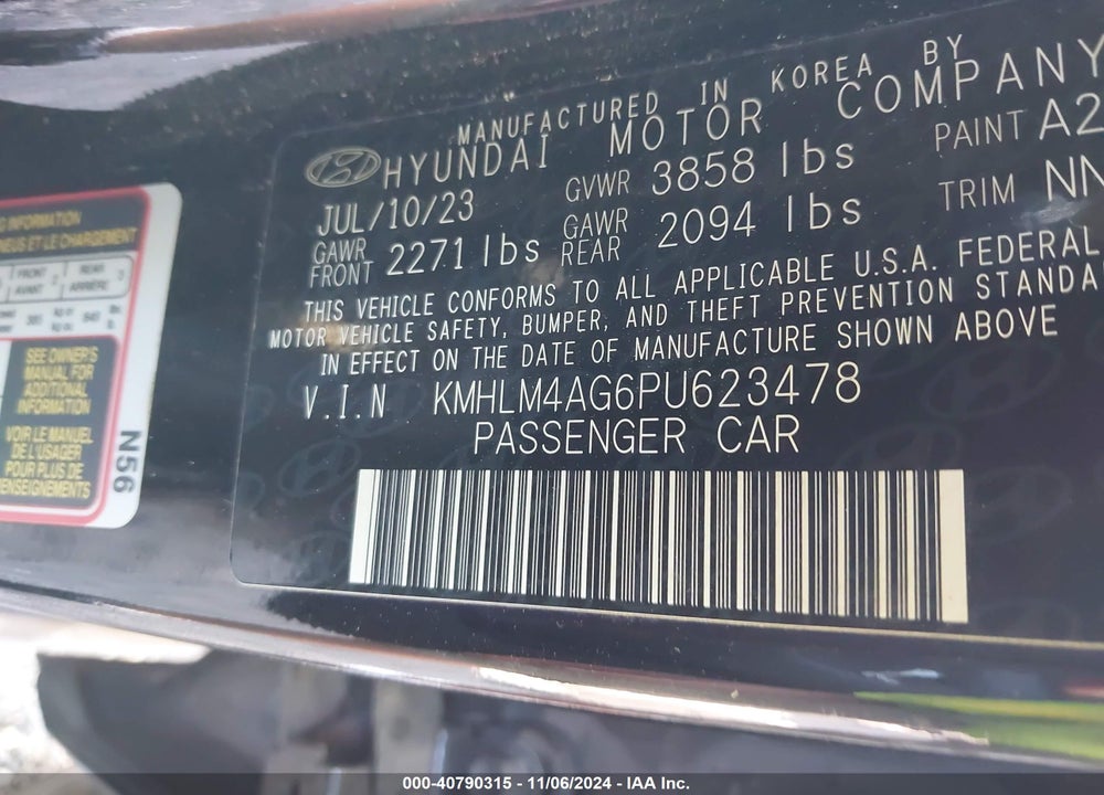 2023 HYUNDAI ELANTRA VIN: KMHLM4AG6PU623478