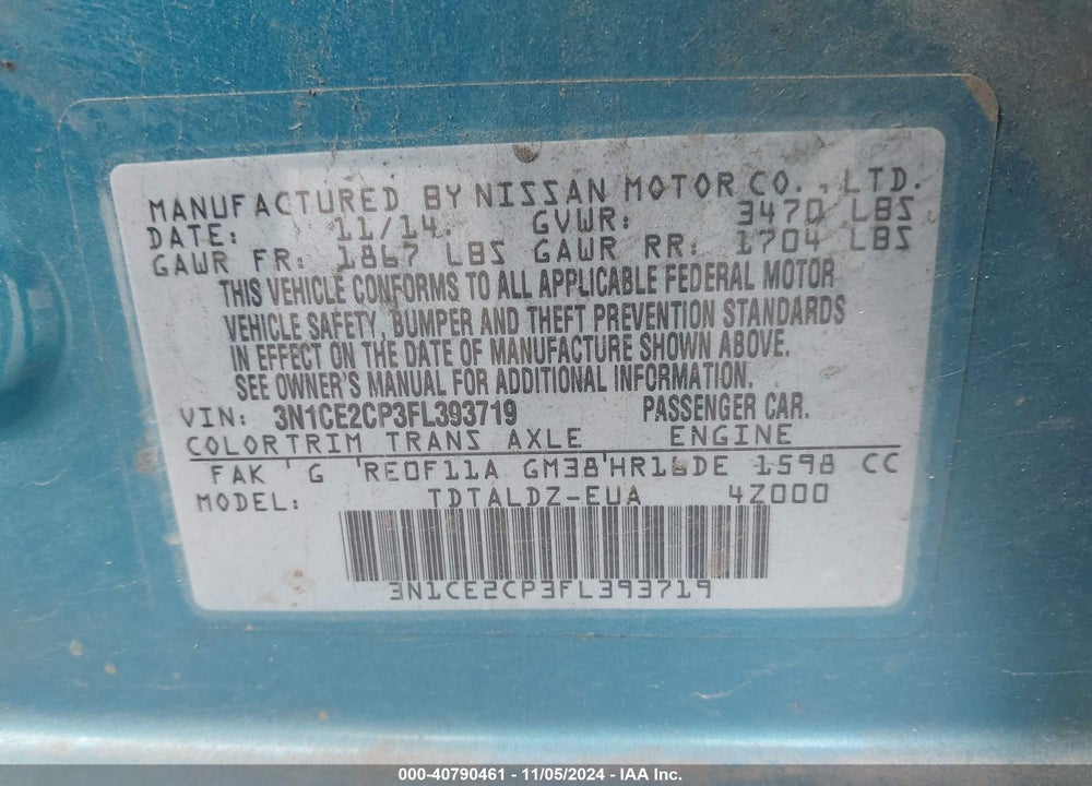 2015 NISSAN VERSA NOTE SV VIN: 3N1CE2CP3FL393719