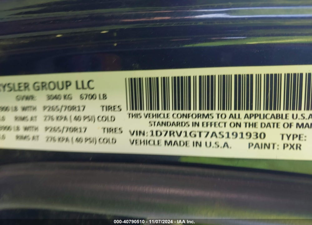 2010 DODGE RAM 1500 ST VIN: 1D7RV1GT7AS191930