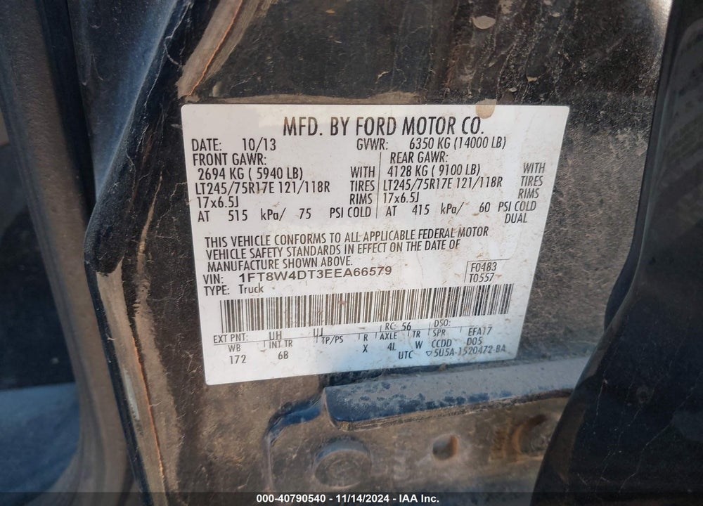 2014 FORD F-450 LARIAT VIN: 1FT8W4DT3EEA66579