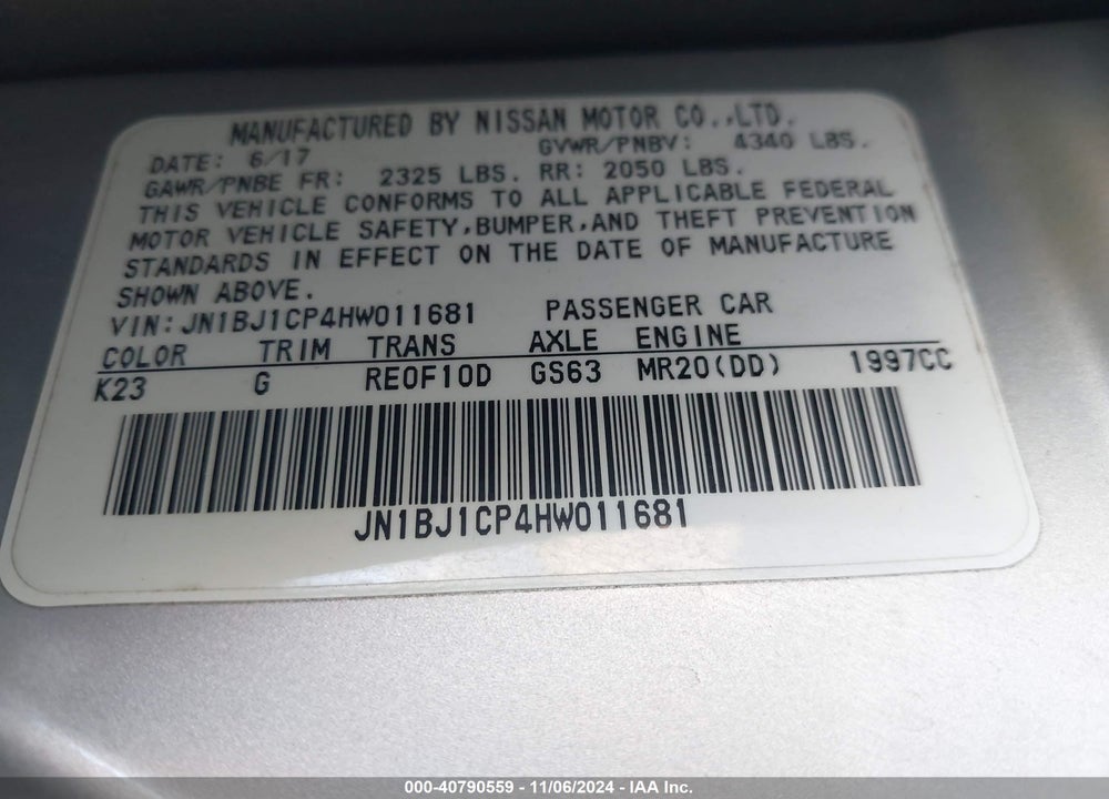 2017 NISSAN ROGUE SPORT S VIN: JN1BJ1CP4HW011681