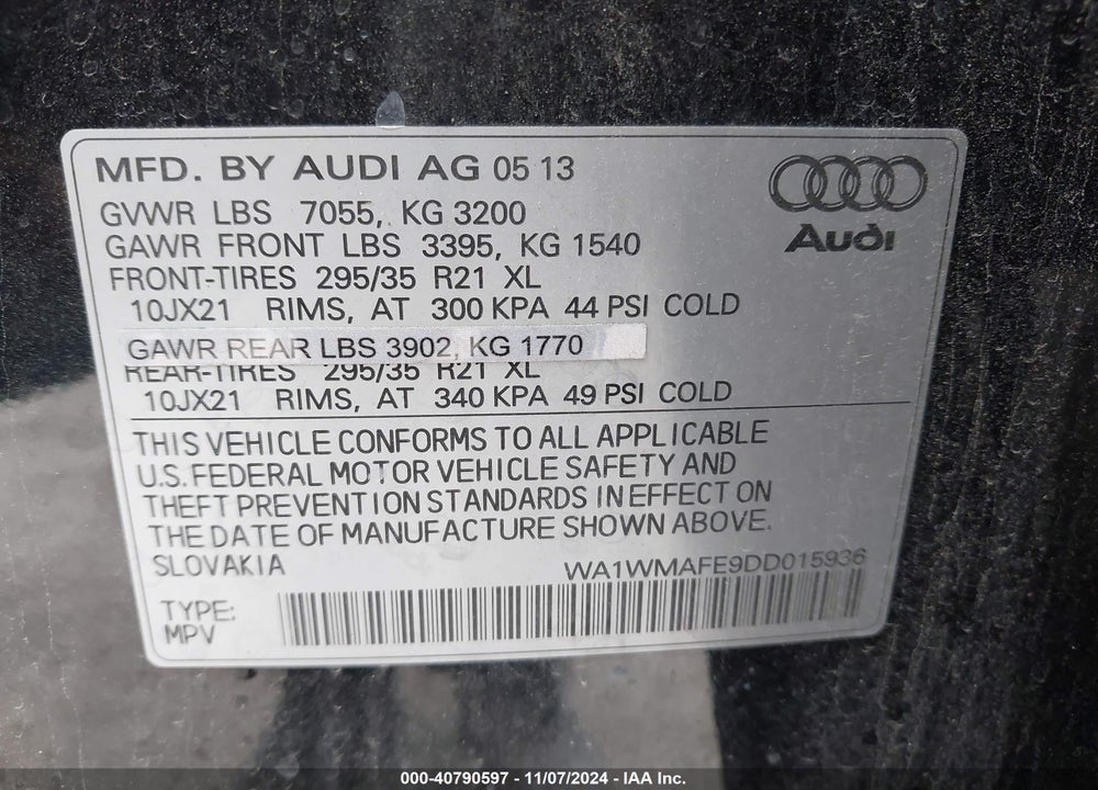 2013 AUDI Q7 3.0 TDI PREMIUM VIN: WA1WMAFE9DD015936