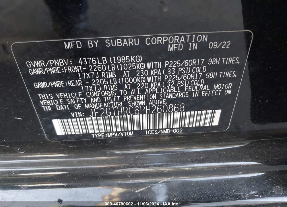 2023 SUBARU CROSSTREK SPORT VIN: JF2GTHRC6PH260868