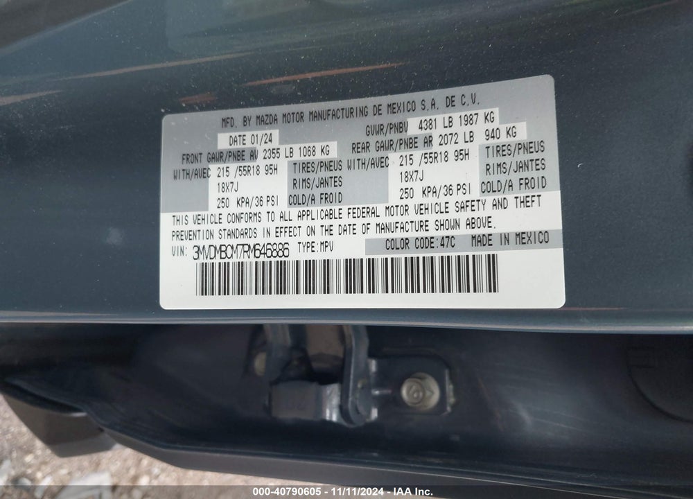 2024 MAZDA CX-30 2.5 S CARBON EDITION VIN: 3MVDMBCM7RM646886
