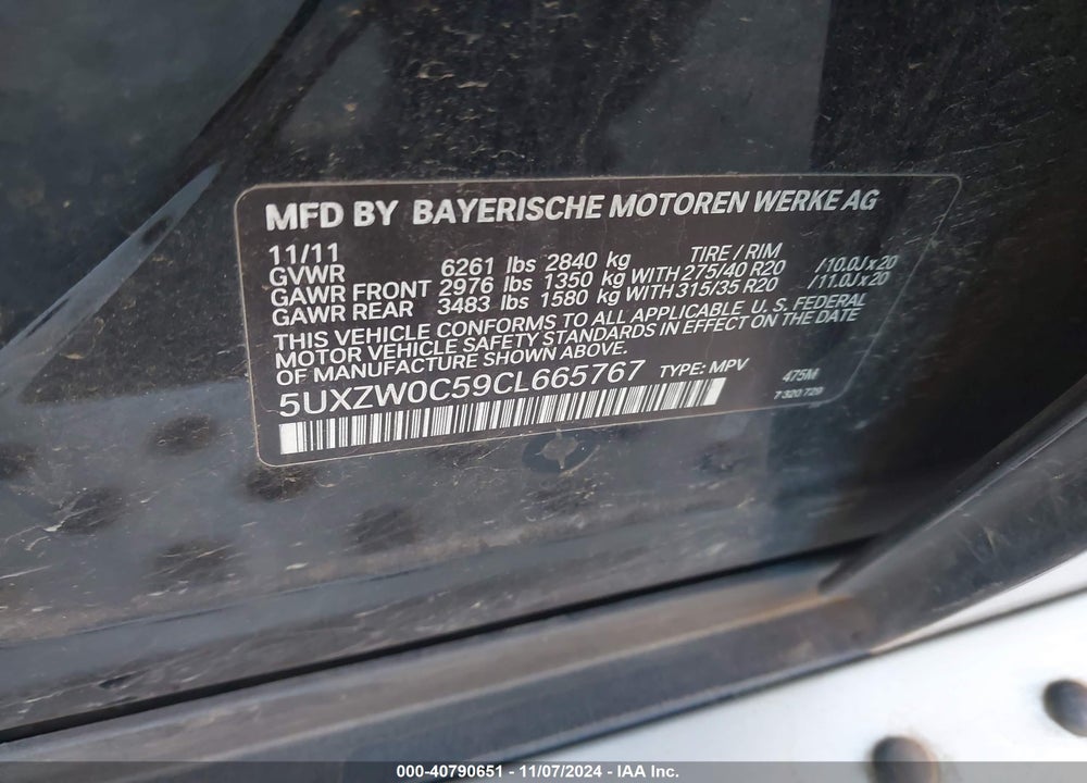 2012 BMW X5 XDRIVE35D VIN: 5UXZW0C59CL665767