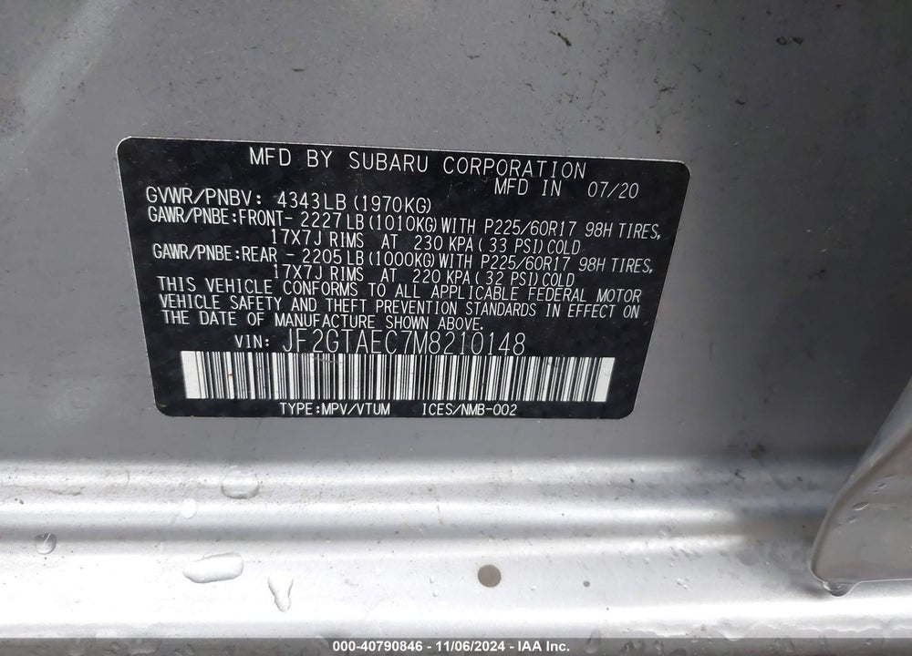 2021 SUBARU CROSSTREK PREMIUM VIN: JF2GTAEC7M8210148