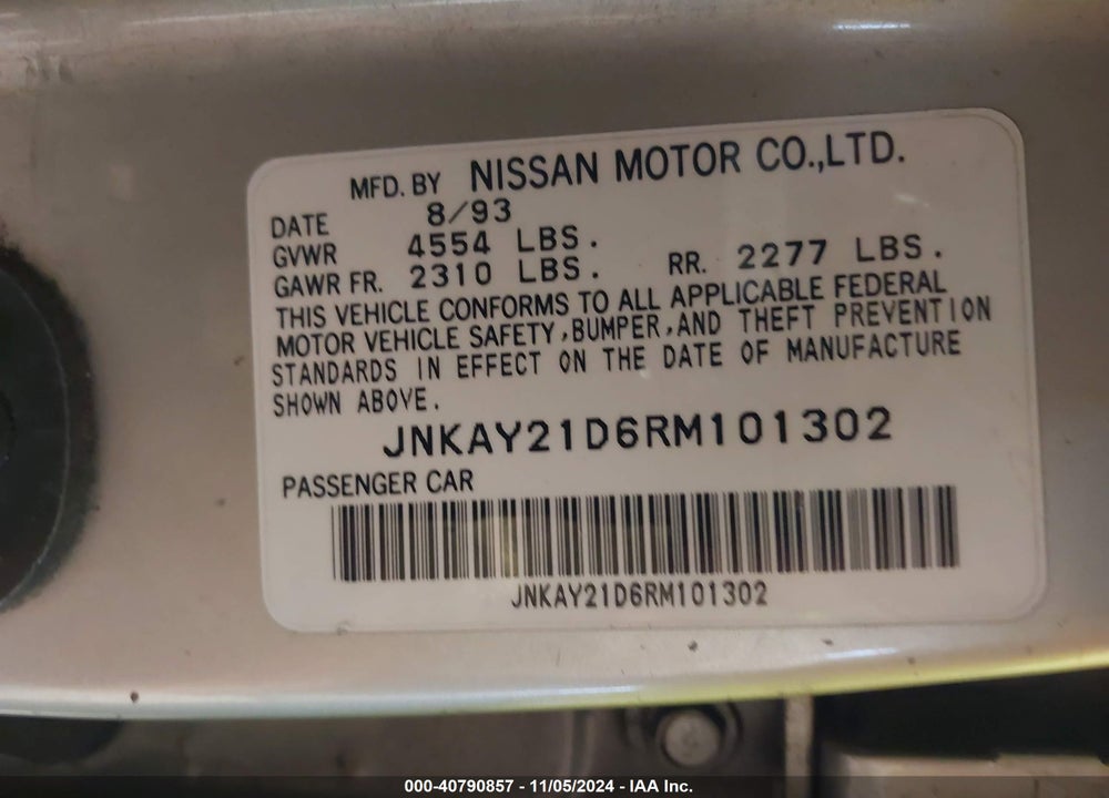 1994 INFINITI J30 VIN: JNKAY21D6RM101302