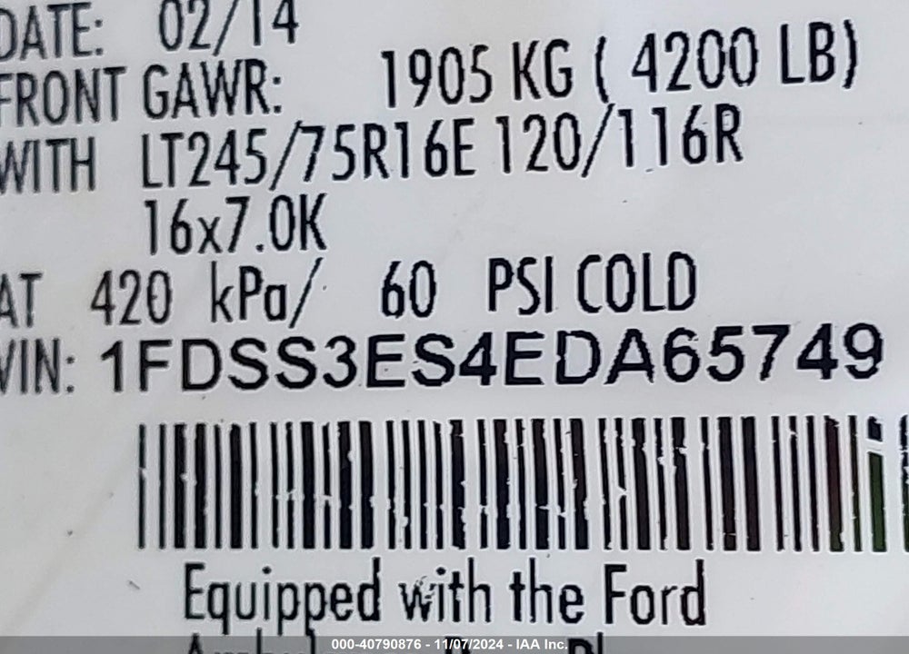 2014 FORD E-350 SUPER DUTY COMMERCIAL VIN: 1FDSS3ES4EDA65749