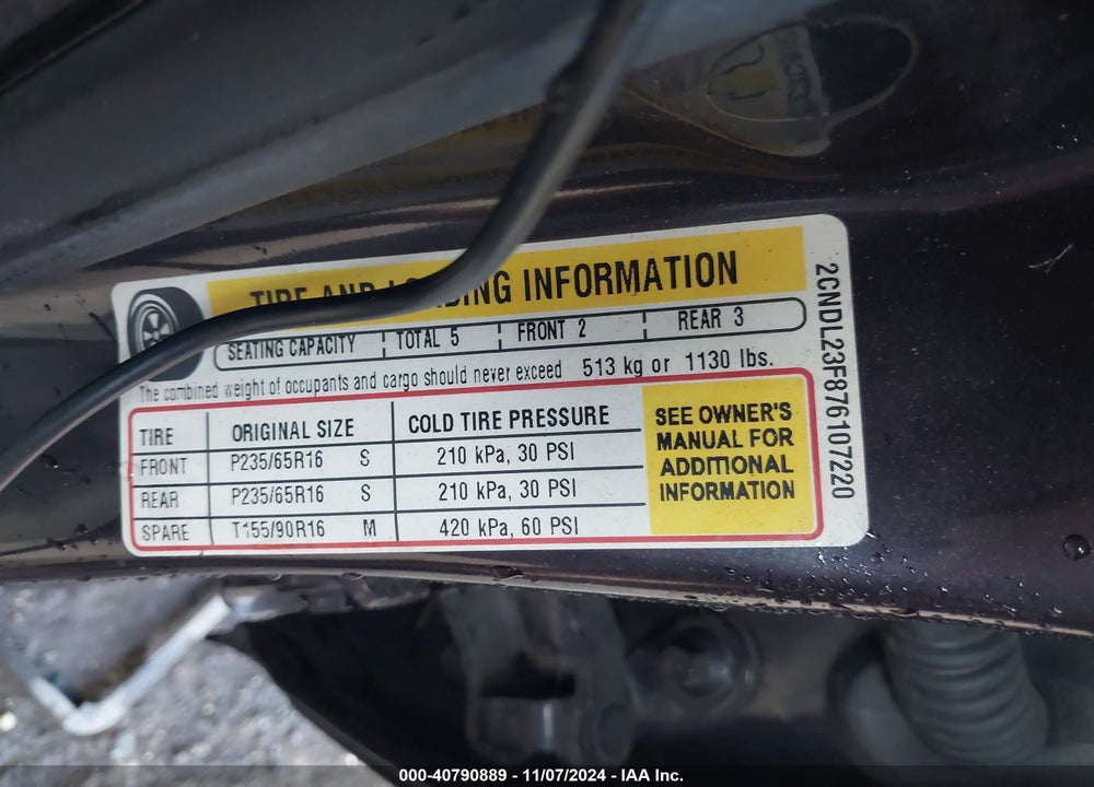 2007 CHEVROLET EQUINOX LS VIN: 2CNDL23F876107220