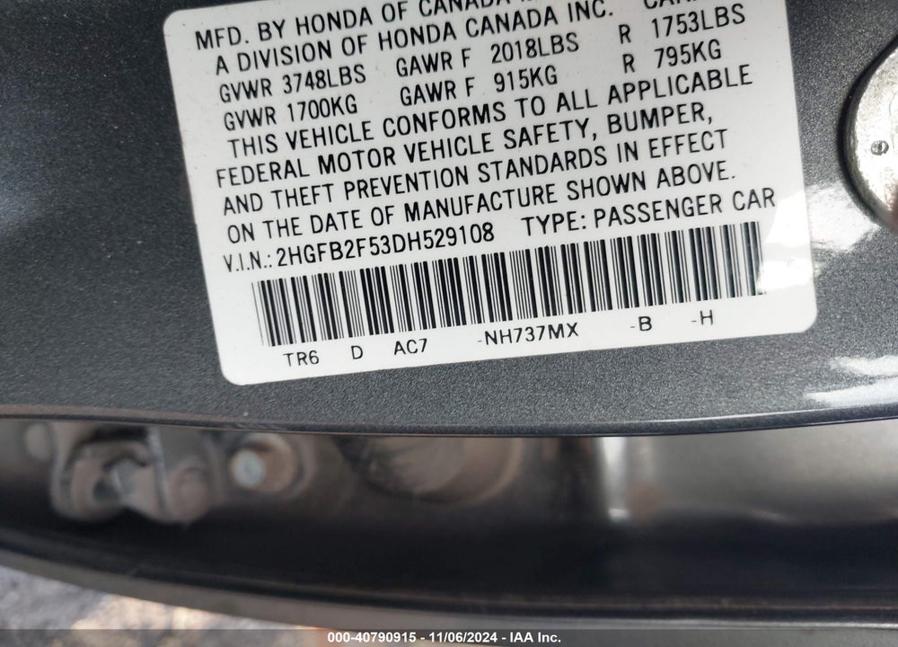 2013 HONDA CIVIC LX VIN: 2HGFB2F53DH529108