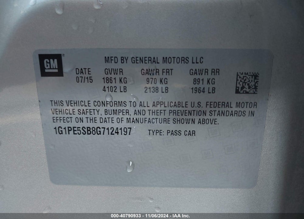2016 CHEVROLET CRUZE LIMITED 1LT AUTO VIN: 1G1PE5SB8G7124197
