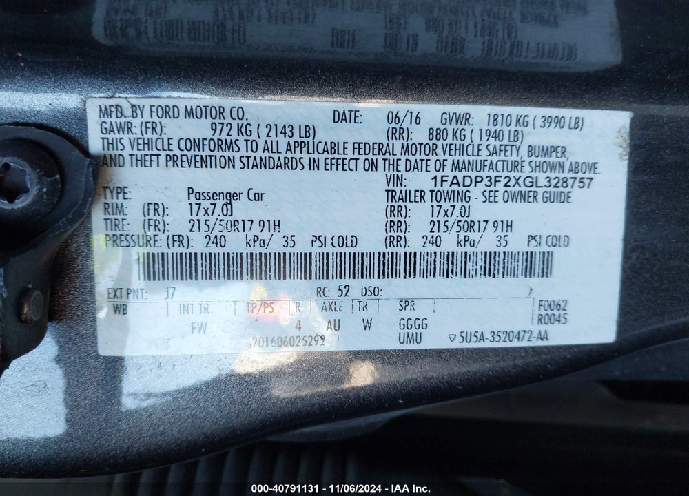 2016 FORD FOCUS SE VIN: 1FADP3F2XGL328757