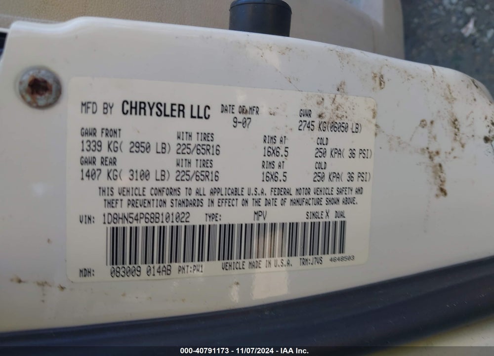 2008 DODGE GRAND CARAVAN SXT VIN: 1D8HN54P68B101022