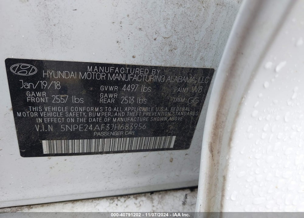 2018 HYUNDAI SONATA SE VIN: 5NPE24AF3JH683956