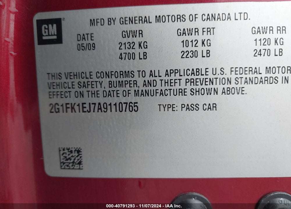 2010 CHEVROLET CAMARO 2SS VIN: 2G1FK1EJ7A9110765