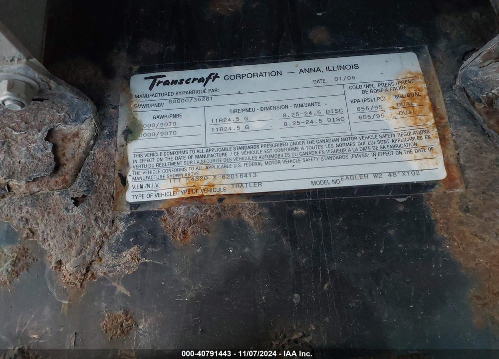 2006 TRANSCRAFT CORP FLATBED TRAILER VIN: 1TTF4820X62016413