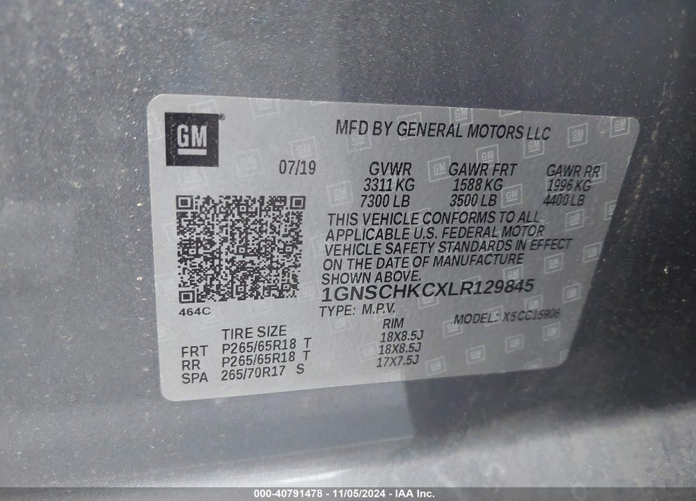 2020 CHEVROLET SUBURBAN 2WD LT VIN: 1GNSCHKCXLR129845