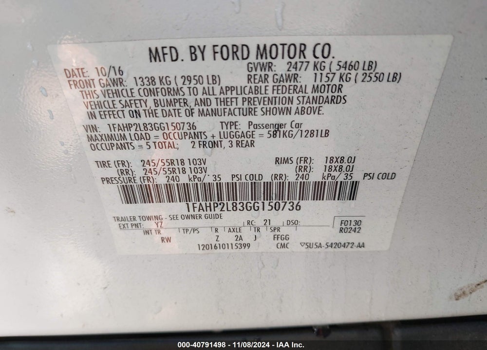 2016 FORD POLICE INTERCEPTOR VIN: 1FAHP2L83GG150736