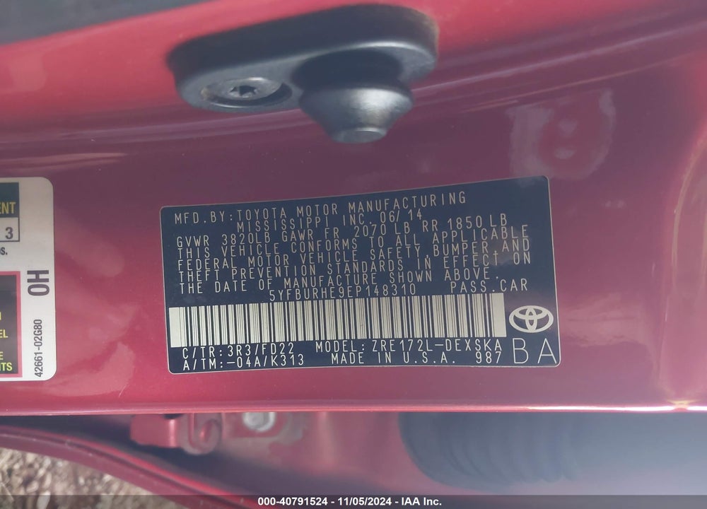 2014 TOYOTA COROLLA S PLUS VIN: 5YFBURHE9EP148310