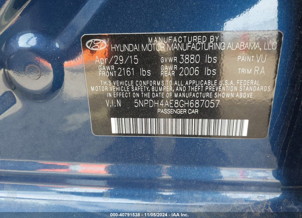 2016 HYUNDAI ELANTRA SE VIN: 5NPDH4AE8GH687057