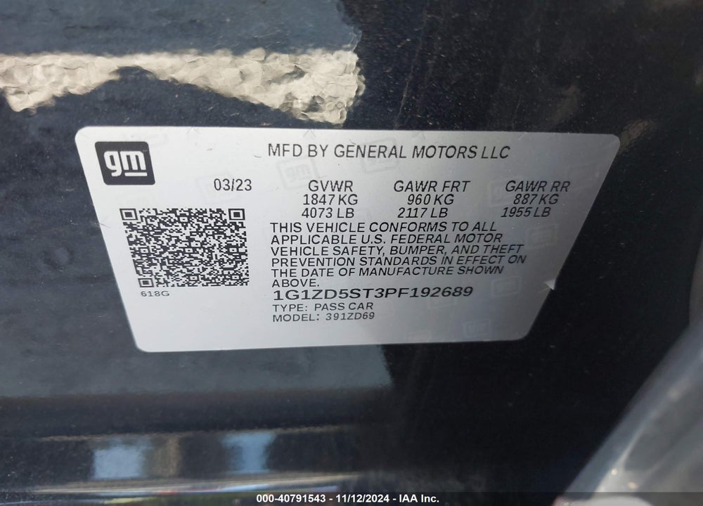 2023 CHEVROLET MALIBU FWD 1LT VIN: 1G1ZD5ST3PF192689