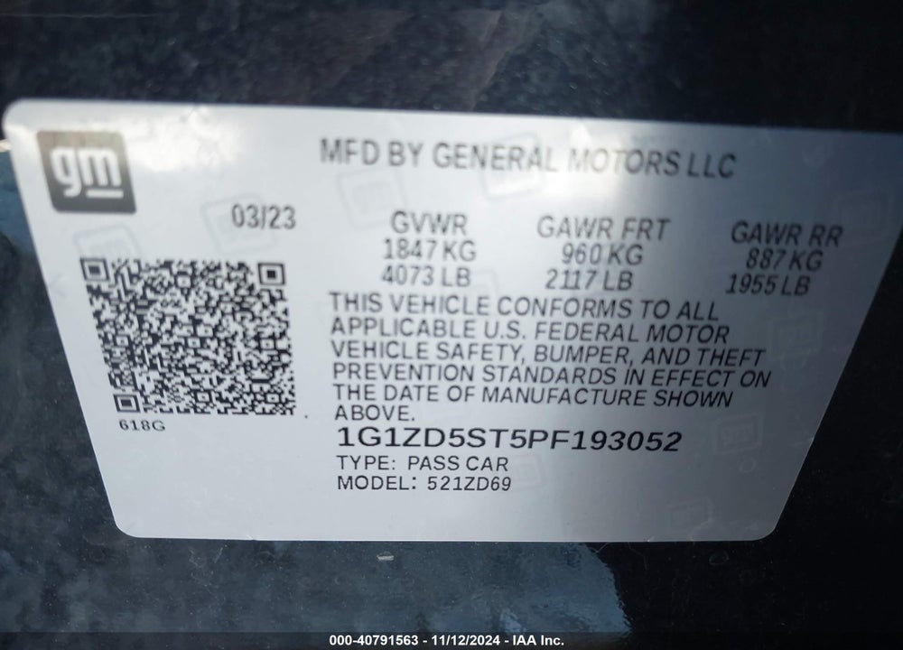 2023 CHEVROLET MALIBU FWD 1LT VIN: 1G1ZD5ST5PF193052